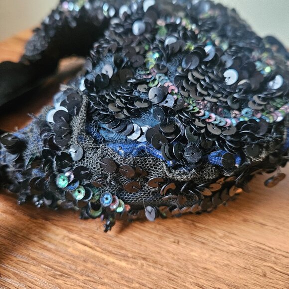 Victorian Antique 1870s 1880s Black Bonnet Jet‎ Beaded Sequins Mourning Hat